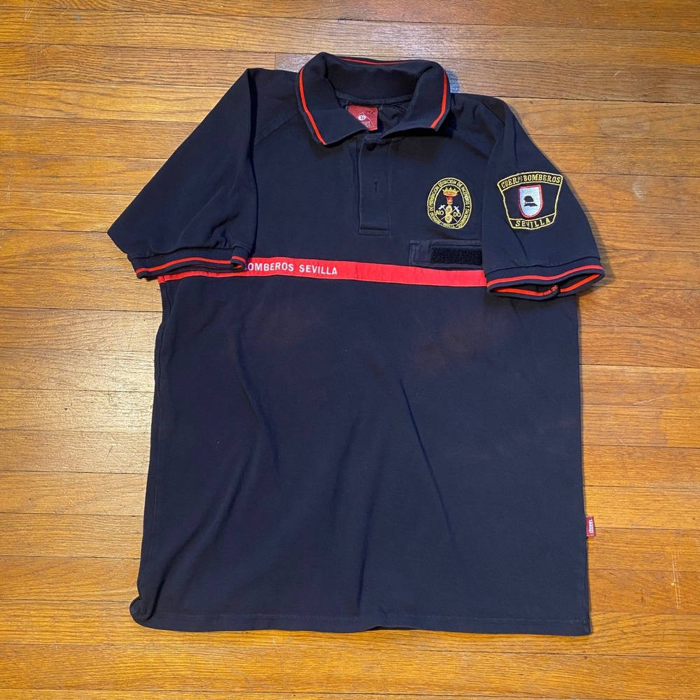Sevilla Fire Department Cuerpa Bomberos‎ Mens Polo Shirt Navy Red Size M